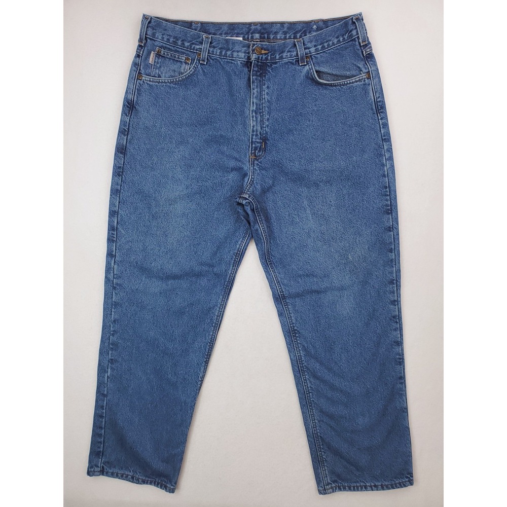 Carhartt Jeans Mens 40x32 Blue Flannel Lined Work Pants Relaxed Straight